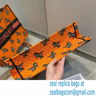Dior Book Tote Bag in Multicolor Dragon  &  Fire Embroidery Orange 2021